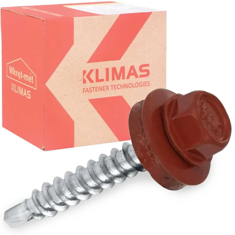 Wkręt farmerski  samowiercący    do metalu z łbem sześciokątnym SW-8   4,8X35  z podkładką EPDM  kolor Jasny Brąz - RAL 8004   250 szt