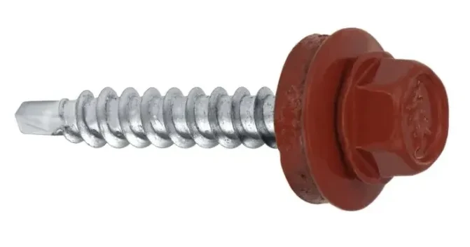 Wkręt farmerski  samowiercący    do metalu z łbem sześciokątnym SW-8   4,8X35  z podkładką EPDM  kolor Jasny Brąz - RAL 8004   250 szt