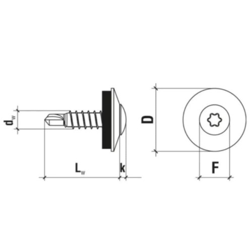 Wkręt samowiercący  4,8X19  z podkładką EPDM do mocowania blach na zakład (zszywka) gniazdo TX - Czarny - RAL 9005