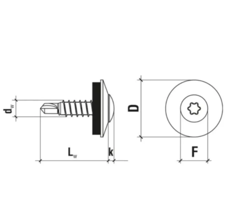 Wkręt samowiercący  4,8X19  z podkładką EPDM do mocowania blach na zakład (zszywka) gniazdo TX OCYNK