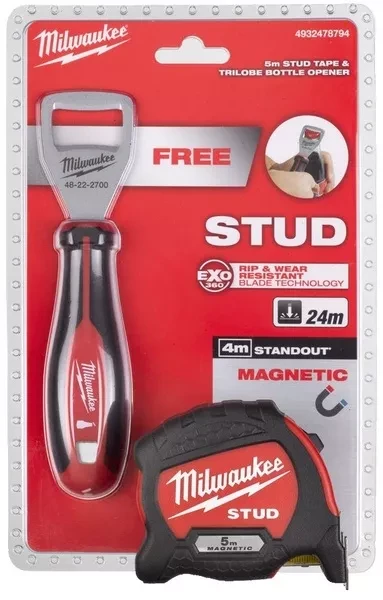 Taśma pomiarowa Milwaukee STUD 2 (5 m) + otwieracz do butelek Tri Lobe gratis
