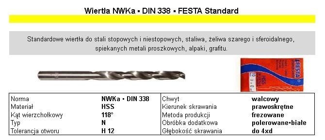Wiertło do Metalu 5,2 FESTA Standard NWKa - DIN 338