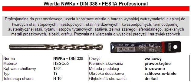 Wiertło do Metalu Kobaltowe 10 HSSCo FESTA Professional