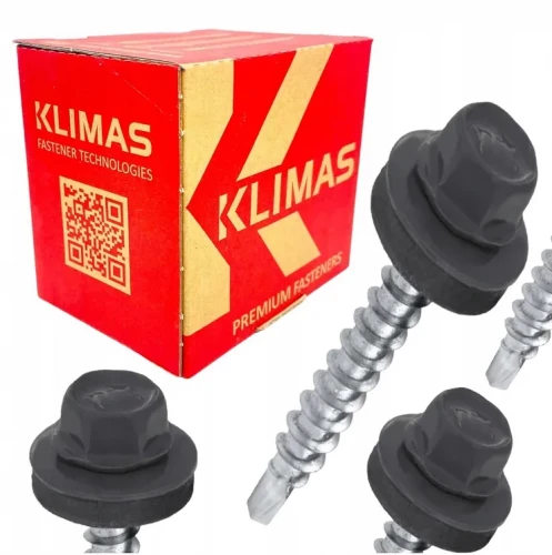 Wkręt farmerski samowiercący   4,8X35 do metalu z łbem sześciokątnym SW-8 z podkładką EPDM - Antracyt  - RAL 7016 - 250 szt