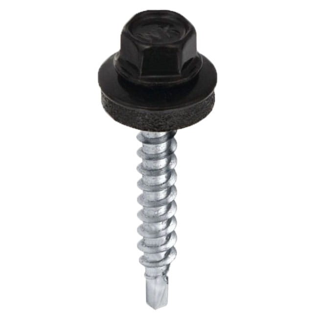 Wkręt farmerski  samowiercący   4,8X35 do metalu z łbem sześciokątnym SW-8 z podkładką EPDM - Czarny  - RAL 9005  - 250 szt