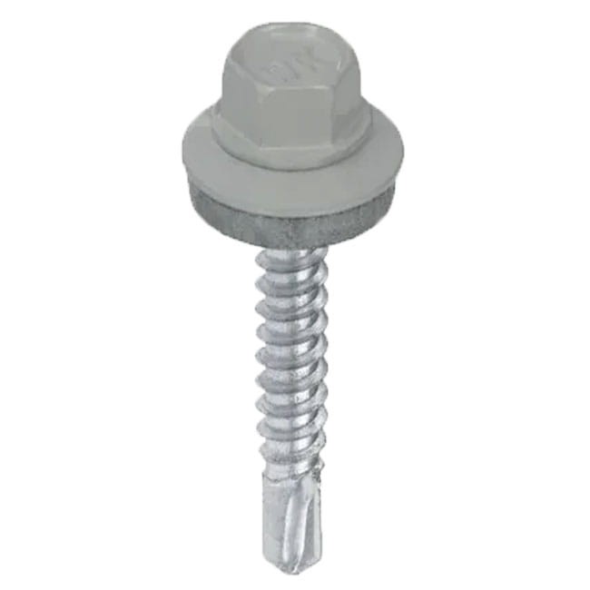 Wkręt farmerski samowiercący    4,8X35 do metalu z łbem sześciokątnym SW-8 z podkładką EPDM - Jasny szary  - RAL 9006 - 250 szt