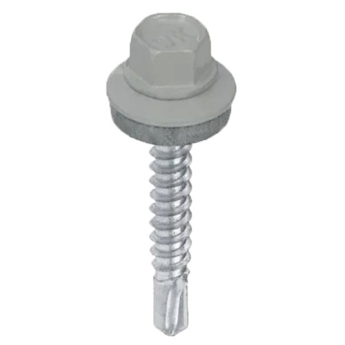 Wkręt farmerski samowiercący   4,8X19 do metalu z łbem sześciokątnym SW-8 z podkładką EPDM - Jasny szary - RAL 9006 - 250 szt