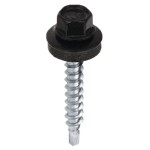 Wkręt  samowiercący  4,8X19 do metalu , do blachodachówki - z łbem sześciokątnym SW-8 z podkładką EPDM - Czarny  - RAL 9005 - 250 szt 