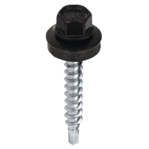 Wkręt farmerski samowiercący  4,8X19 do metalu z łbem sześciokątnym SW-8 z podkładką EPDM - Czarny  - RAL 9005 - 250 szt