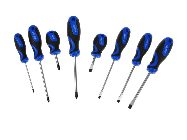 Zestaw 8 szt Wkrętaków płaskie 4-6,5 mm + krzyżak 0-2 (12/24) GEKO  Śrubokręty