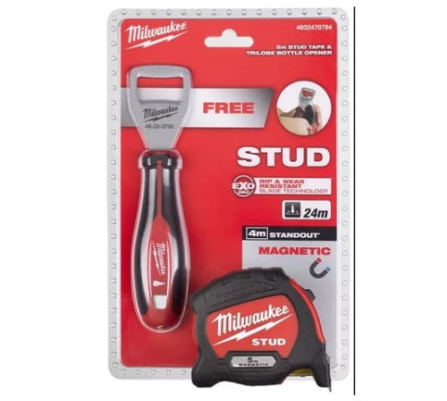 Taśma pomiarowa Milwaukee STUD 2 (5 m) + otwieracz do butelek Tri Lobe gratis