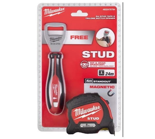 Taśma pomiarowa Milwaukee STUD 2 (5 m) + otwieracz do butelek Tri Lobe gratis
