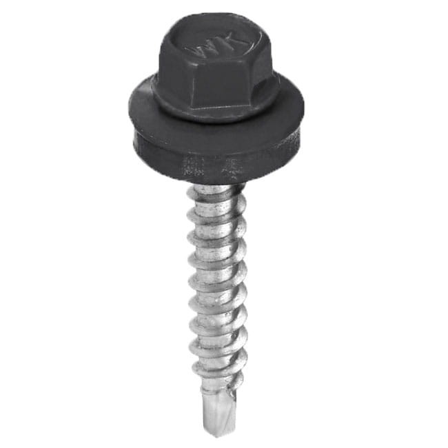 Wkręt farmerski samowiercący   4,8X19 do metalu z łbem sześciokątnym SW-8 z podkładką EPDM -  Grafit  - RAL 7016 - 250 szt