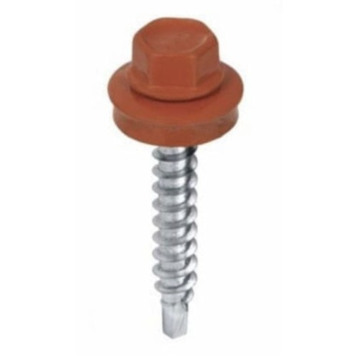 Wkręt farmerski samowiercący   4,8X19 do metalu z łbem sześciokątnym SW-8 z podkładką EPDM - Jasny Orzech - RAL 8001 - 250 szt