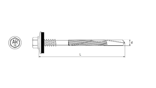 Wkręt samowiercący do mocowania płyty warstwowej do konstrukcji stalowej AR12 5,5/6,3x130 RAL 7016