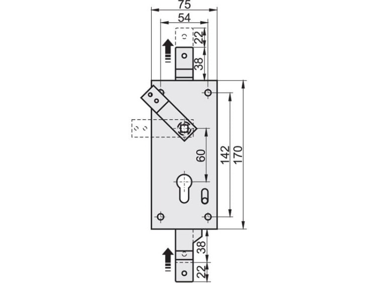 ZAMEK  do bram uchylnych i segmentowych pod automat GÓRA-DÓŁ KASTEL z-6.1   KOWAL