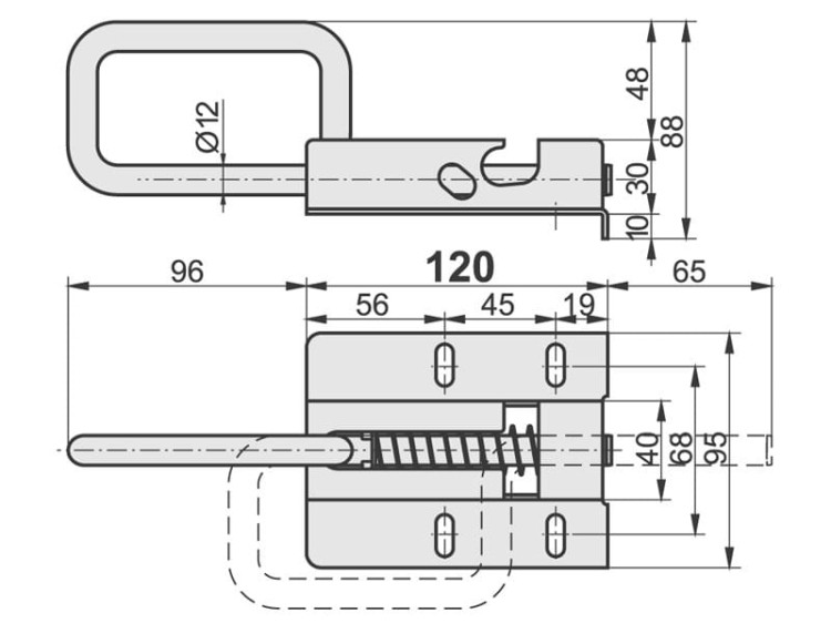 Zasuwa do bramy segmentowej - Bramowa 120 mm