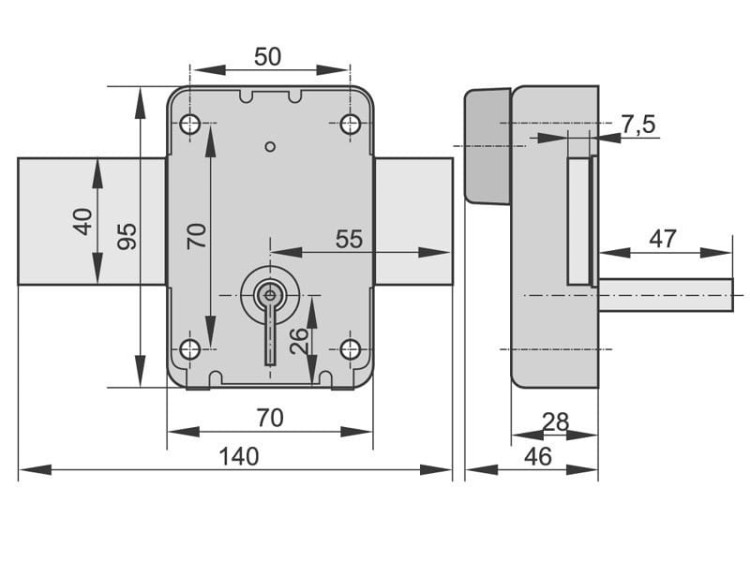 Zasuwa garażowa Zamek z kluczem ATLAS 70x95mm