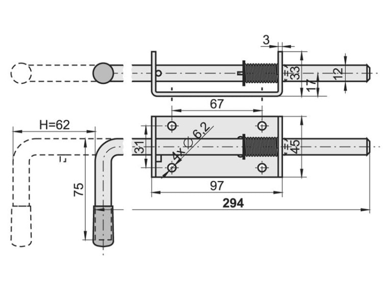 Zasuwa Bramowa RYGIEL 300MM do Bram Garażowych