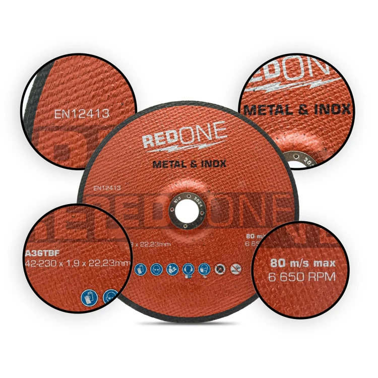 Tarcza do cięcia metalu i stali nierdzewnej wypukła 125 mm x 1,0 mm x 22,23 mm  RED ONE