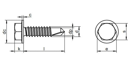 Wkręt do blach samowiercący  6,3x25 z łbem sześciokątnym z kołnierzem - 500 szt.