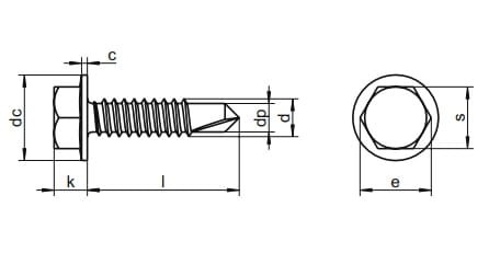Wkręt do blach samowiercący  6,3x25 z łbem sześciokątnym z kołnierzem - 500 szt.